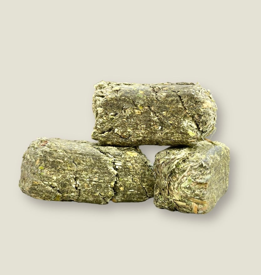 Premium timothy hay cubes for small pets.