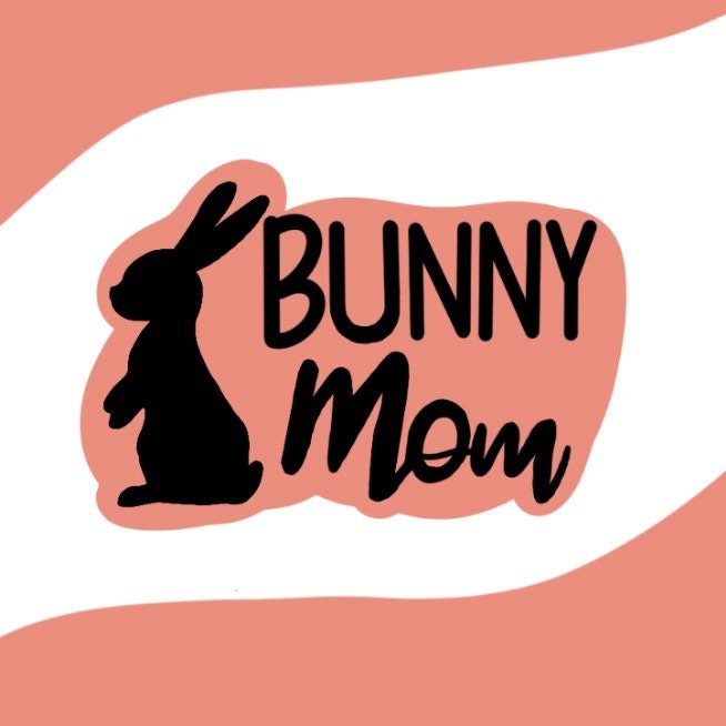 Bunny mom pink silhouette sticker, vinyl decal for rabbit owners.