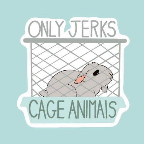 Only jerks cage animals vinyl sicker- proper rabbit care