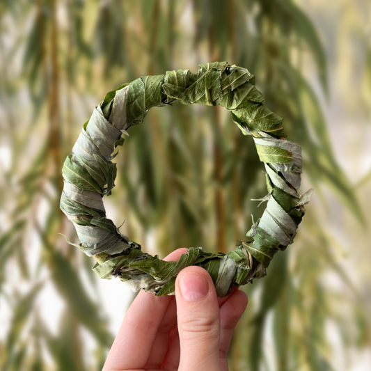 Willow ring chew toy with willow leaves. Edible enrichment for rabbits, guinea pigs, chinchillas, hamsters, rats and mice.